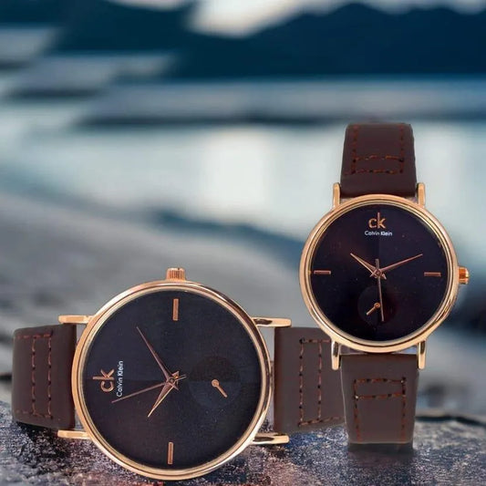 Stylish Unisex Analogue Couple Watches - 2 Pcs in Leather 002