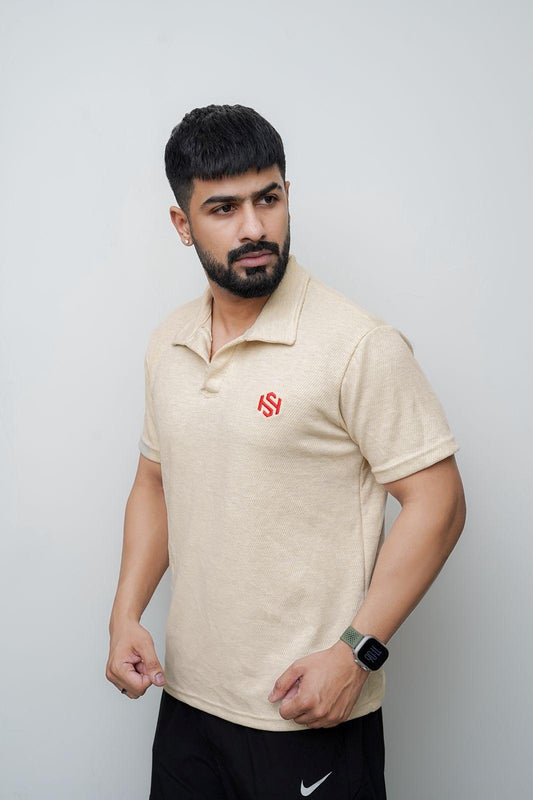Men's Cotton Plain Polo Shirt - 1 Pc in Beige